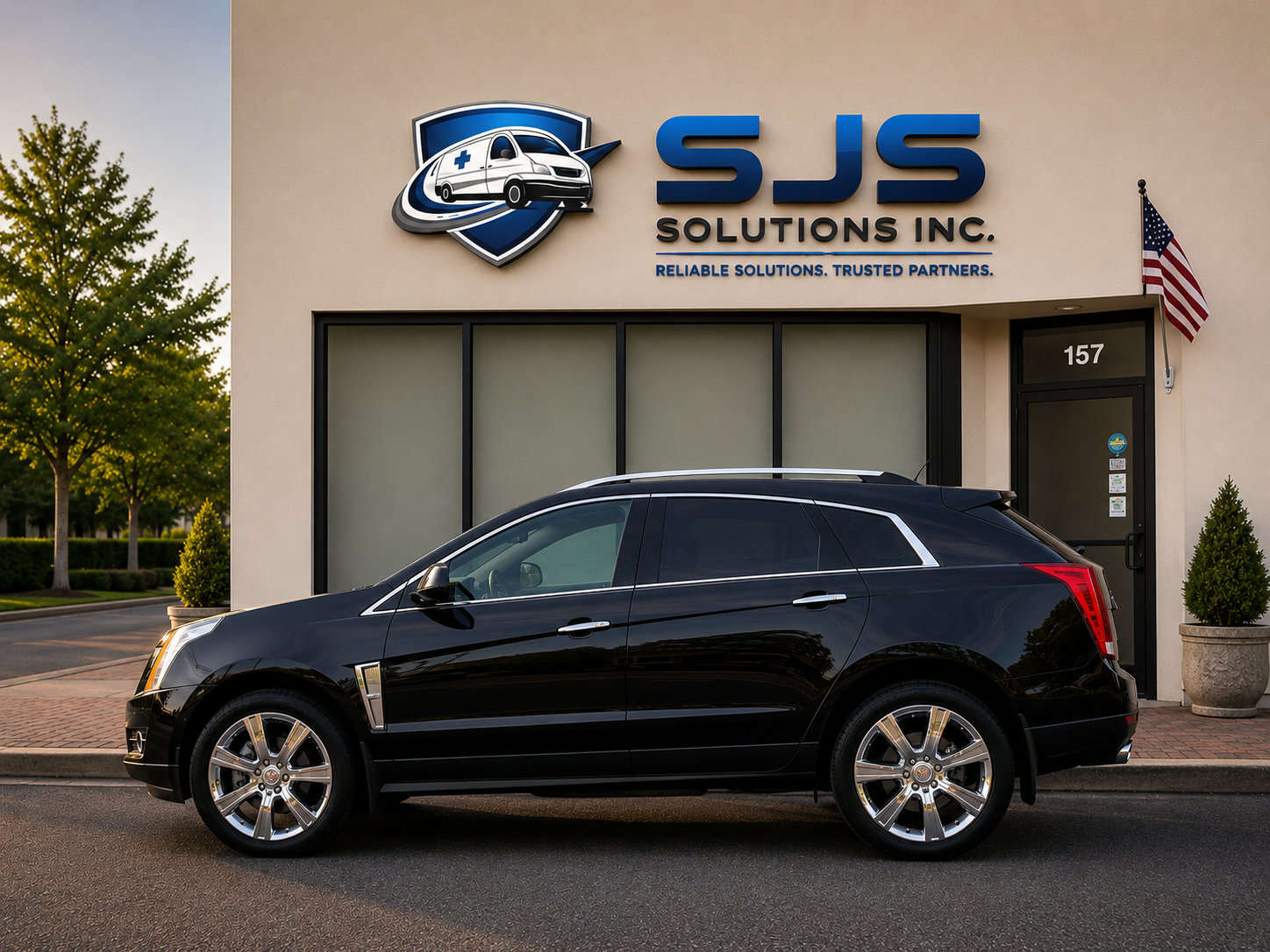 SJS Solutions Inc. vehicle at office